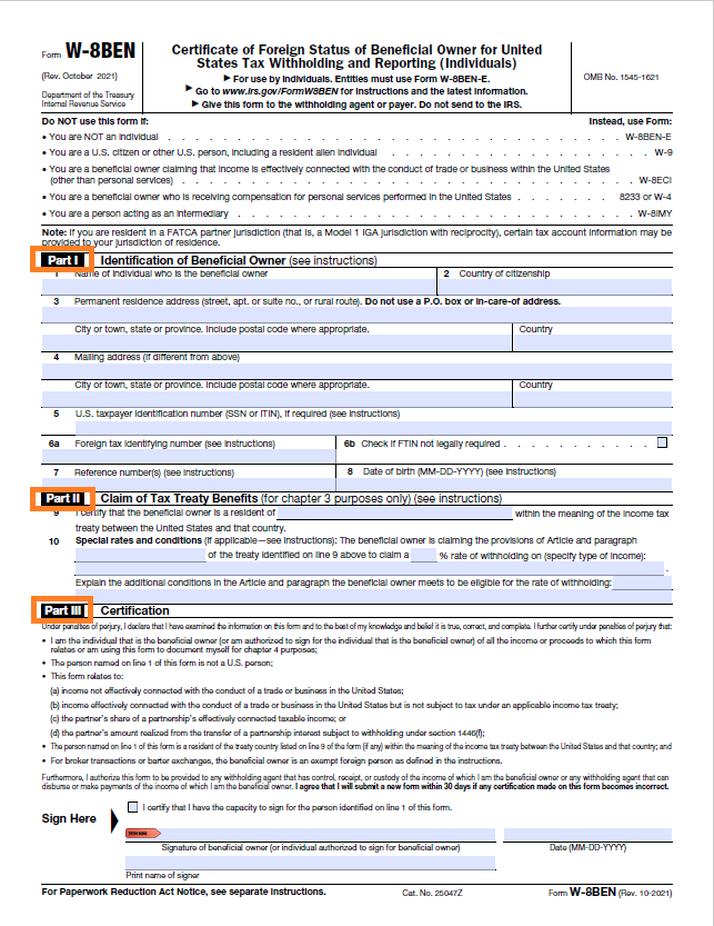 Form W8BENの書き方を詳しく解説【2022年最新版】