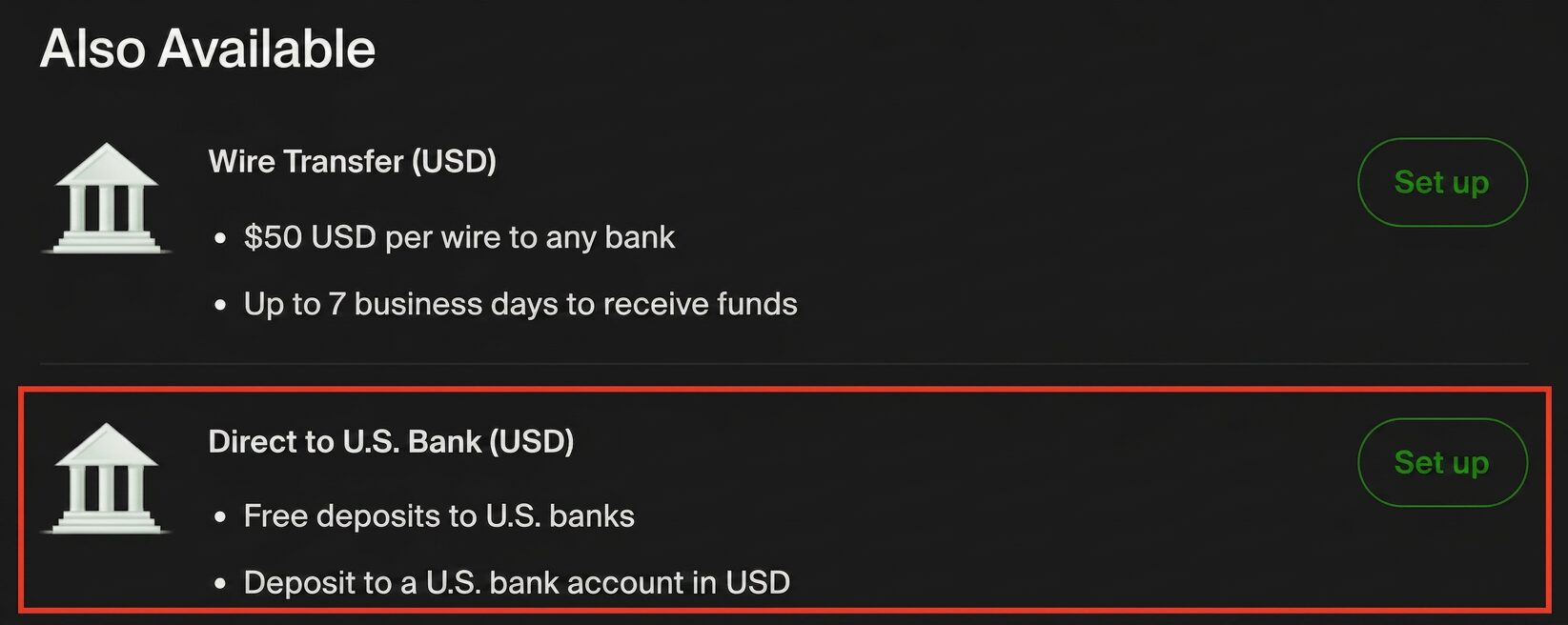 Direct to U.S. Bank (USD) を選択